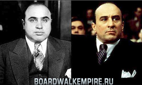 Слева - настоящий Капоне, справа - самый известный из его кинодвойников (Роберт Де Ниро в «Неприкасаемых», 1987 г.). Похожи?